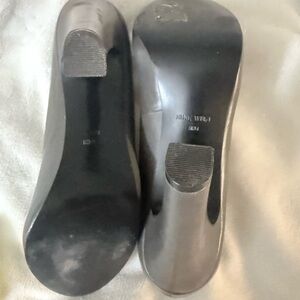 Nine West Gray Leather Block Heel Pumps